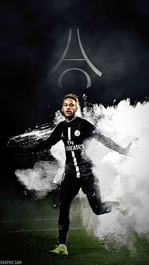 Neymar Jr in Paris Saint-Germain Black Kit with Dynamic Smoke Effect HD phone wallpaper