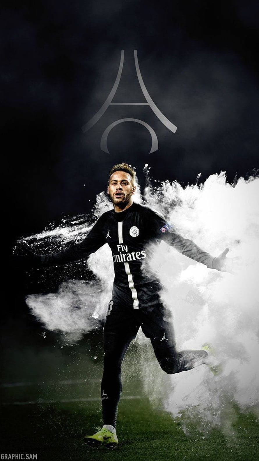 Neymar Jr in Paris Saint-Germain Black Kit with Dynamic Smoke Effect HD phone wallpaper
