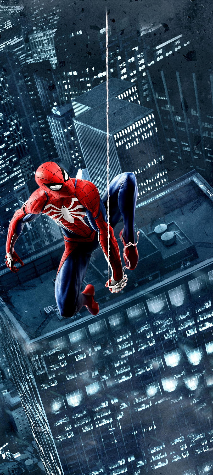 Spider-Man Swinging Through City at Night, Punch hole for samsung: Galaxy_S20, center punch hole HD phone wallpaper