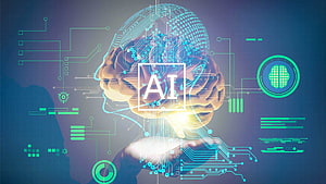 Artificial Intelligence Brain Concept With Circuit Board Patterns And Digital Data HD wallpaper