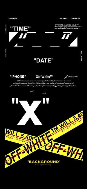 Off-White X Edition iPhone Wallpaper with Yellow Tape and Bold Typography HD phone wallpaper