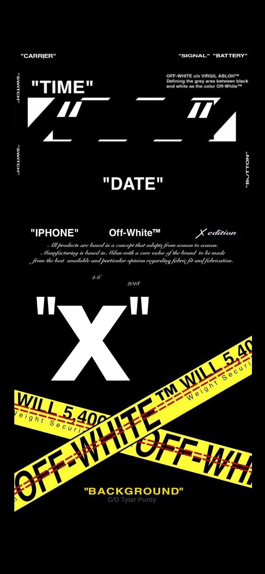 Off-White X Edition iPhone Wallpaper with Yellow Tape and Bold Typography HD phone wallpaper
