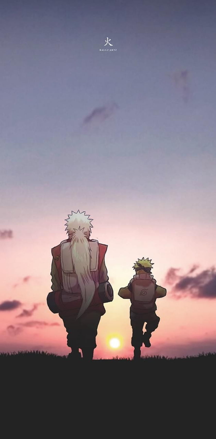 Naruto and Jiraiya Walking at Sunset in Hidden Leaf Village HD phone wallpaper