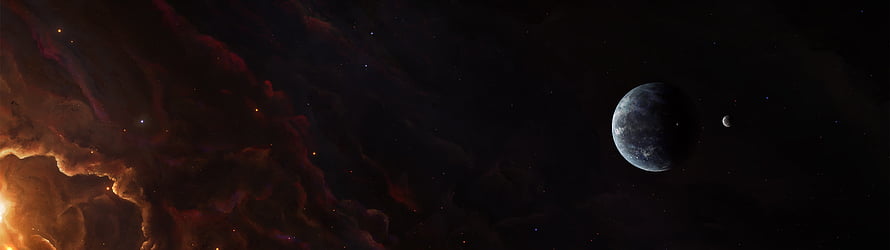Mystical Space Nebula With Glowing Orange Clouds And Distant Blue Planet HD wallpaper