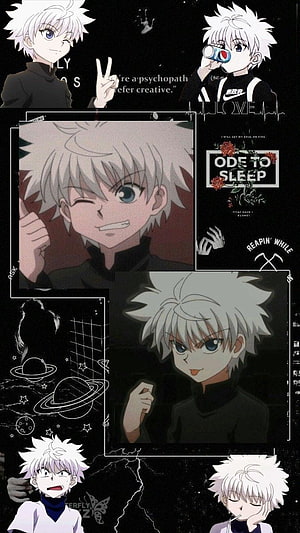 Killua Zoldyck Anime Aesthetic Collage Wallpaper with Dark Space and Lightning Theme HD phone wallpaper