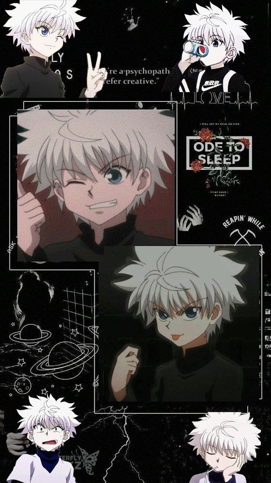 Killua Zoldyck Anime Aesthetic Collage Wallpaper with Dark Space and Lightning Theme HD phone wallpaper