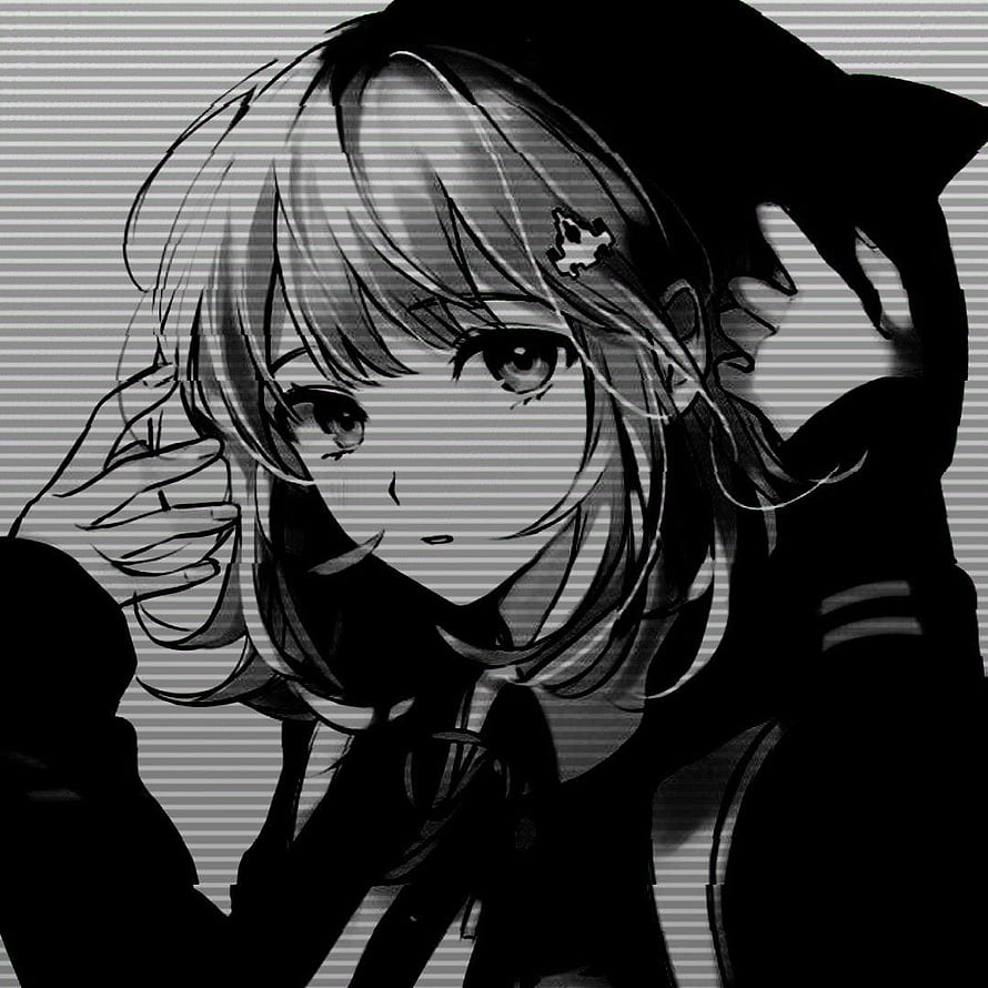 Monochrome Anime Girl in Witch Hat with Cross Hairpin and Striped Background HD phone wallpaper