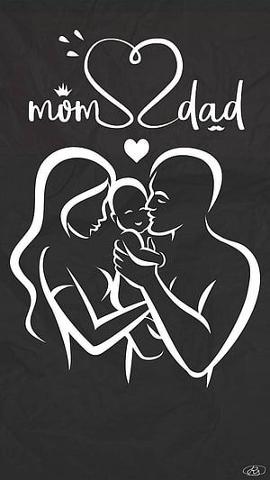 Minimalist Family Silhouette Art Featuring Mom Dad and Baby in Heart Shape HD phone wallpaper