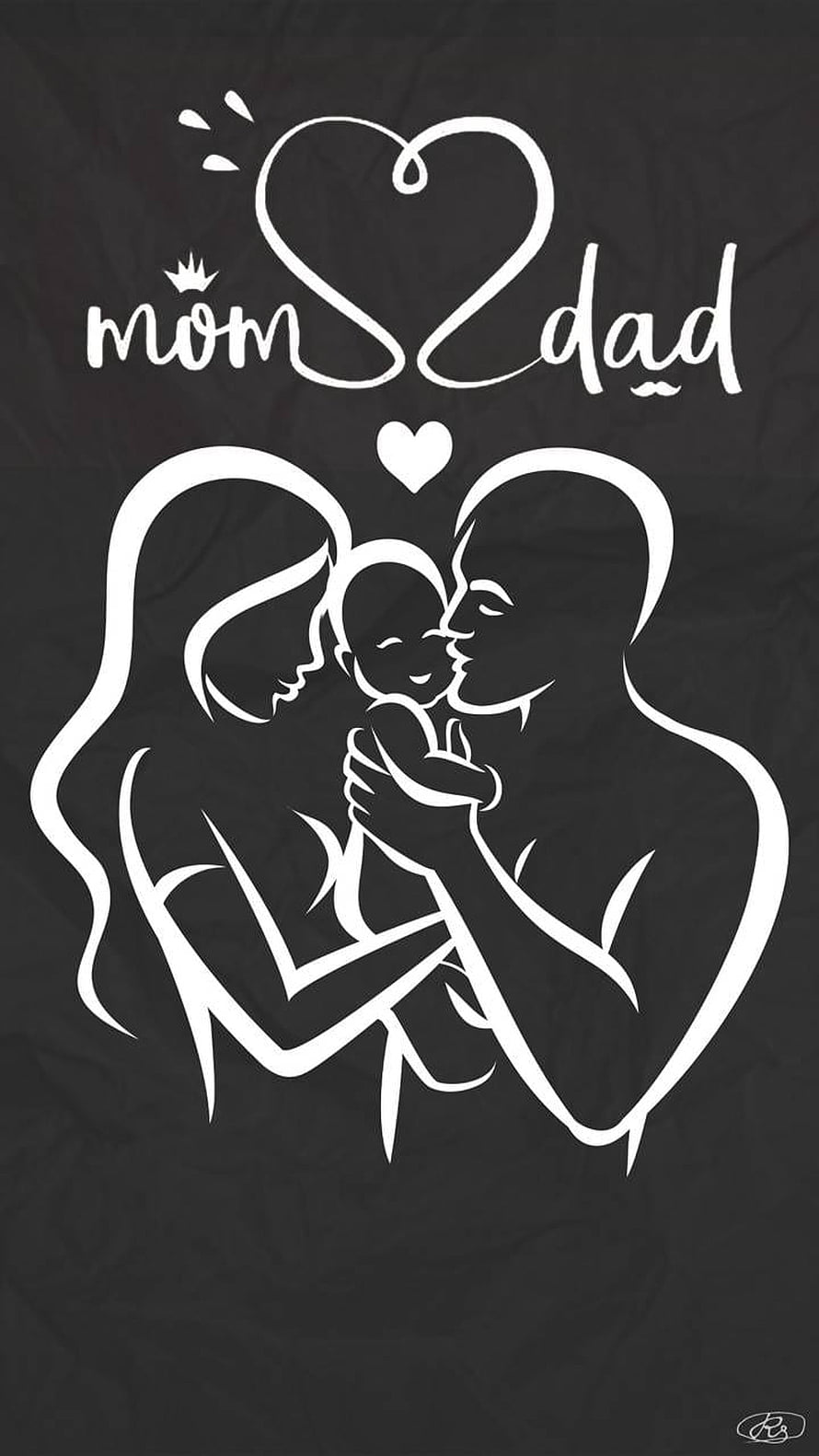 Minimalist Family Silhouette Art Featuring Mom Dad and Baby in Heart Shape HD phone wallpaper