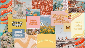 Cute Aesthetic Collage Wallpaper With Positive Quotes And Warm Pastel Tones HD wallpaper