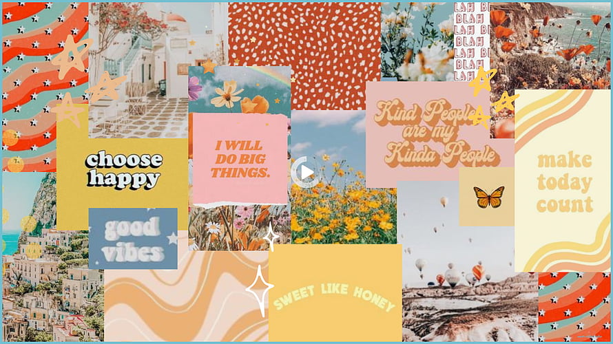 Cute Aesthetic Collage Wallpaper With Positive Quotes And Warm Pastel Tones HD wallpaper