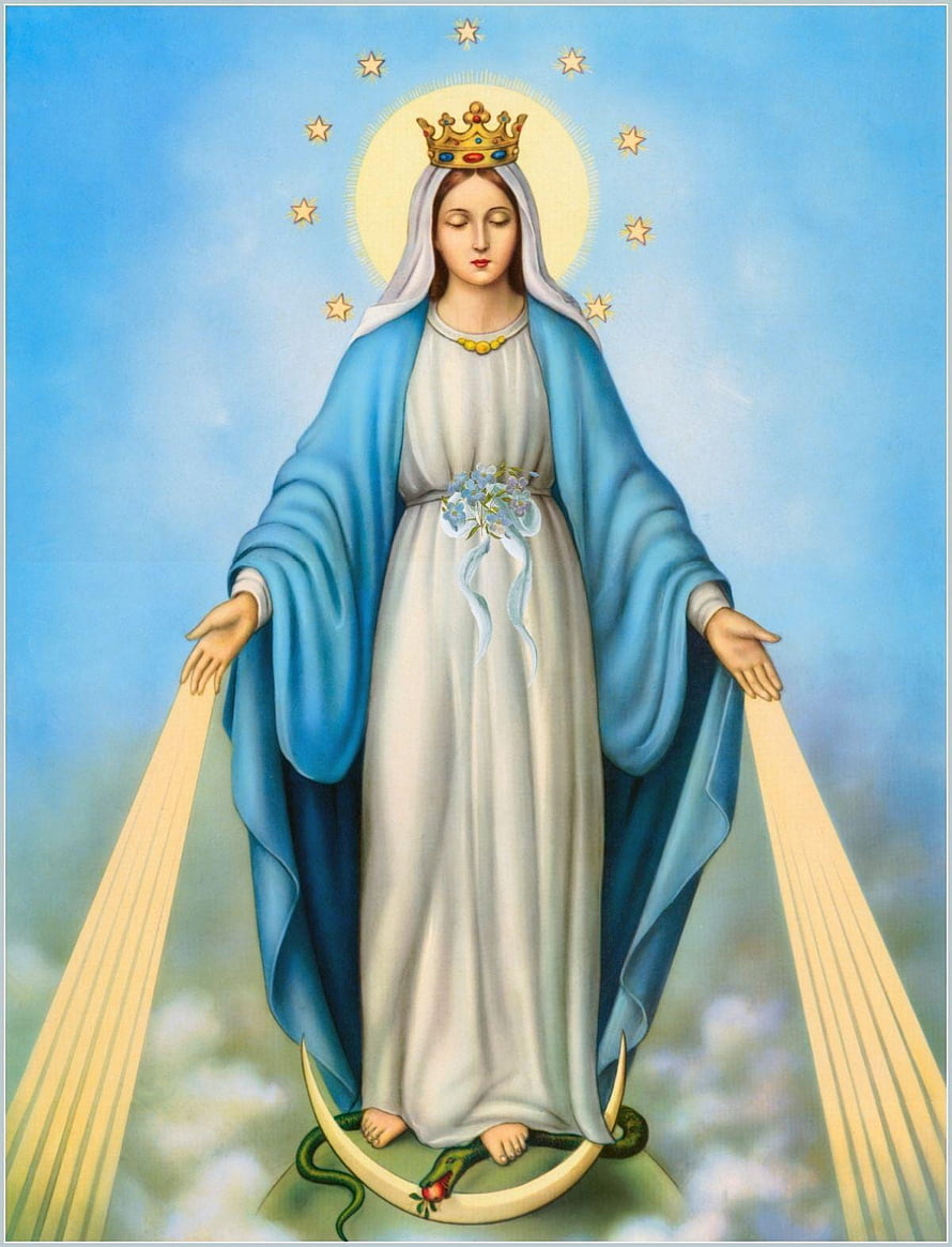 Immaculate Conception of Mother Mary Religious Artwork with Crown and Crescent Moon HD phone wallpaper