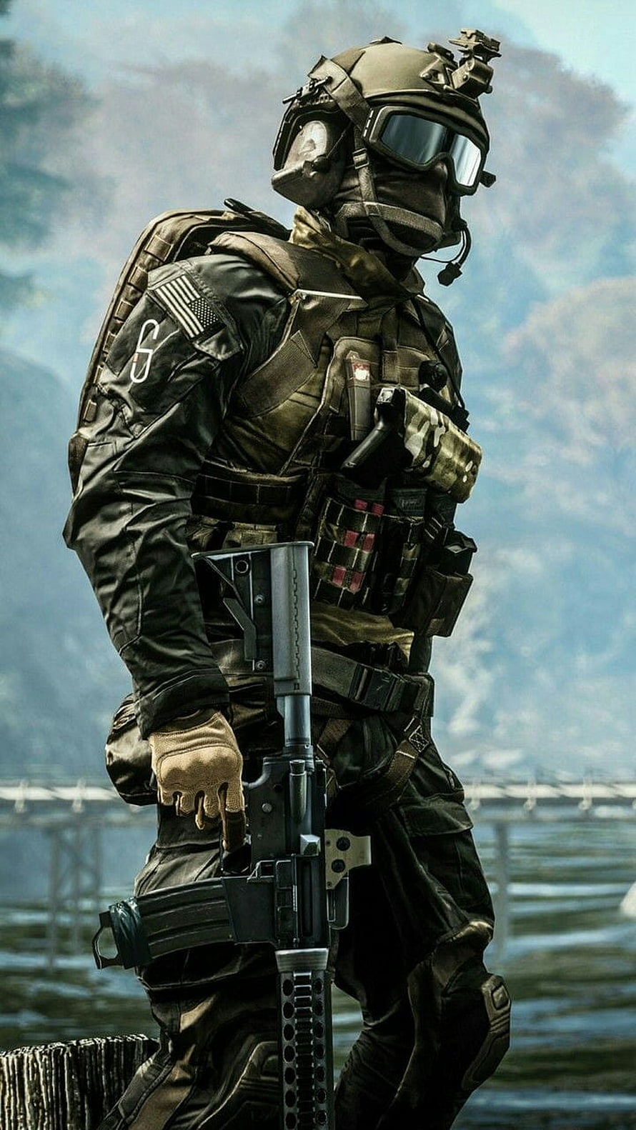 Tactical Soldier in Full Combat Gear Holding Assault Rifle HD phone wallpaper