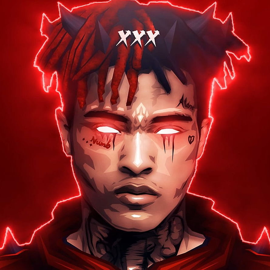 XXXTentacion Digital Art Portrait with Glowing Red Eyes and Neon Outline HD phone wallpaper