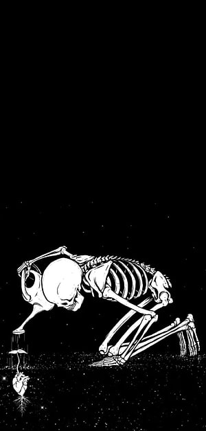 Skeleton Watering A Heart Plant In Space HD phone wallpaper