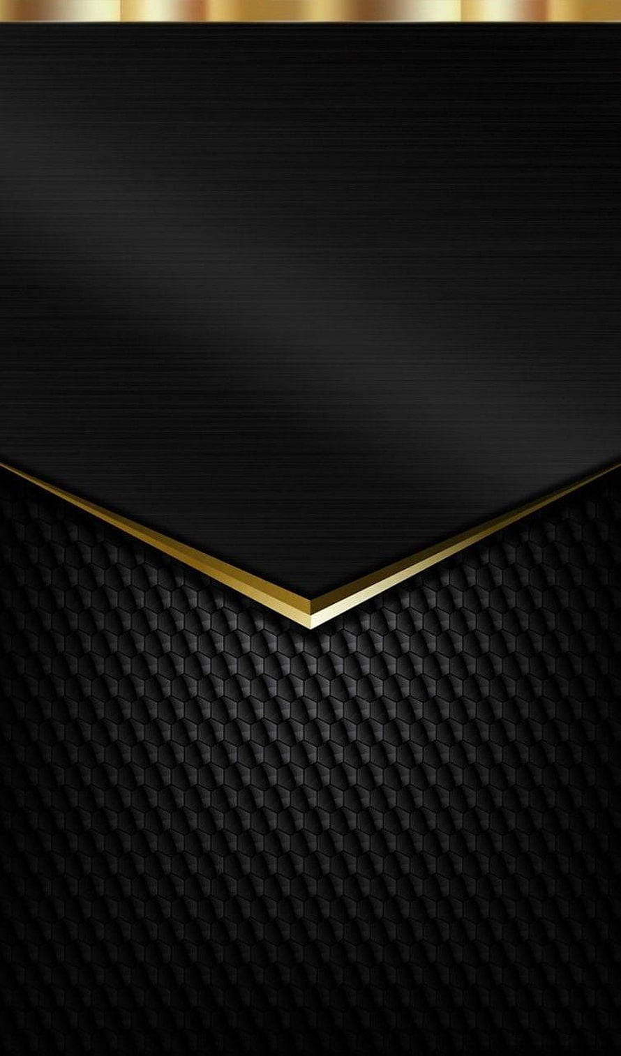 Luxurious Black Honeycomb Texture With Gold Geometric Accent Abstract Wallpaper HD phone wallpaper