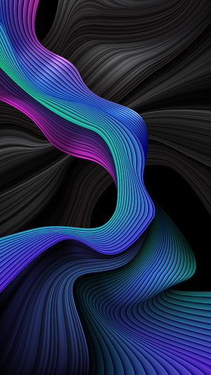 Vibrant Abstract Wavy Stripes in Blue, Purple, and Teal on a Dark Background HD phone wallpaper
