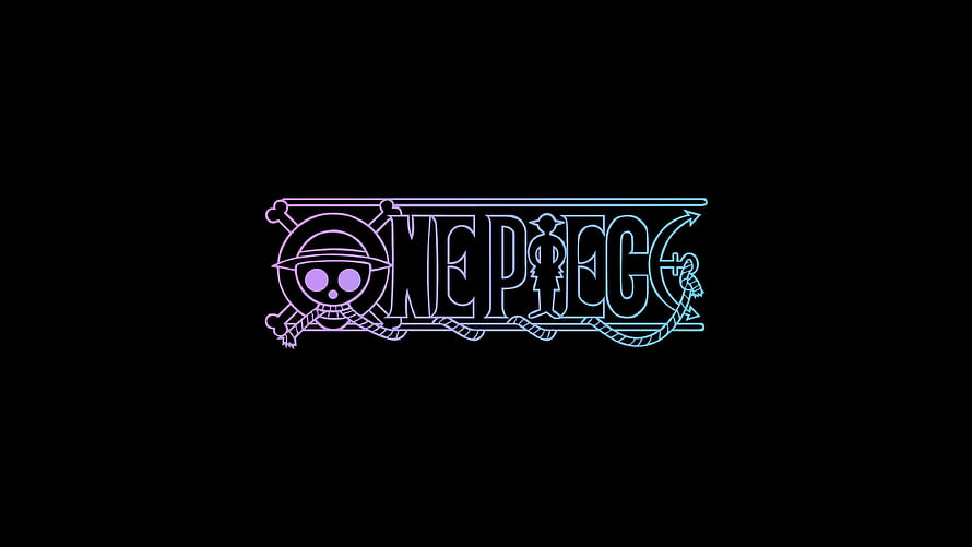 One Piece Neon Logo with Jolly Roger and Anchor on Black Background HD wallpaper