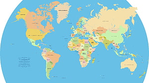 Colorful Political World Map with Labeled Countries and Continents HD wallpaper