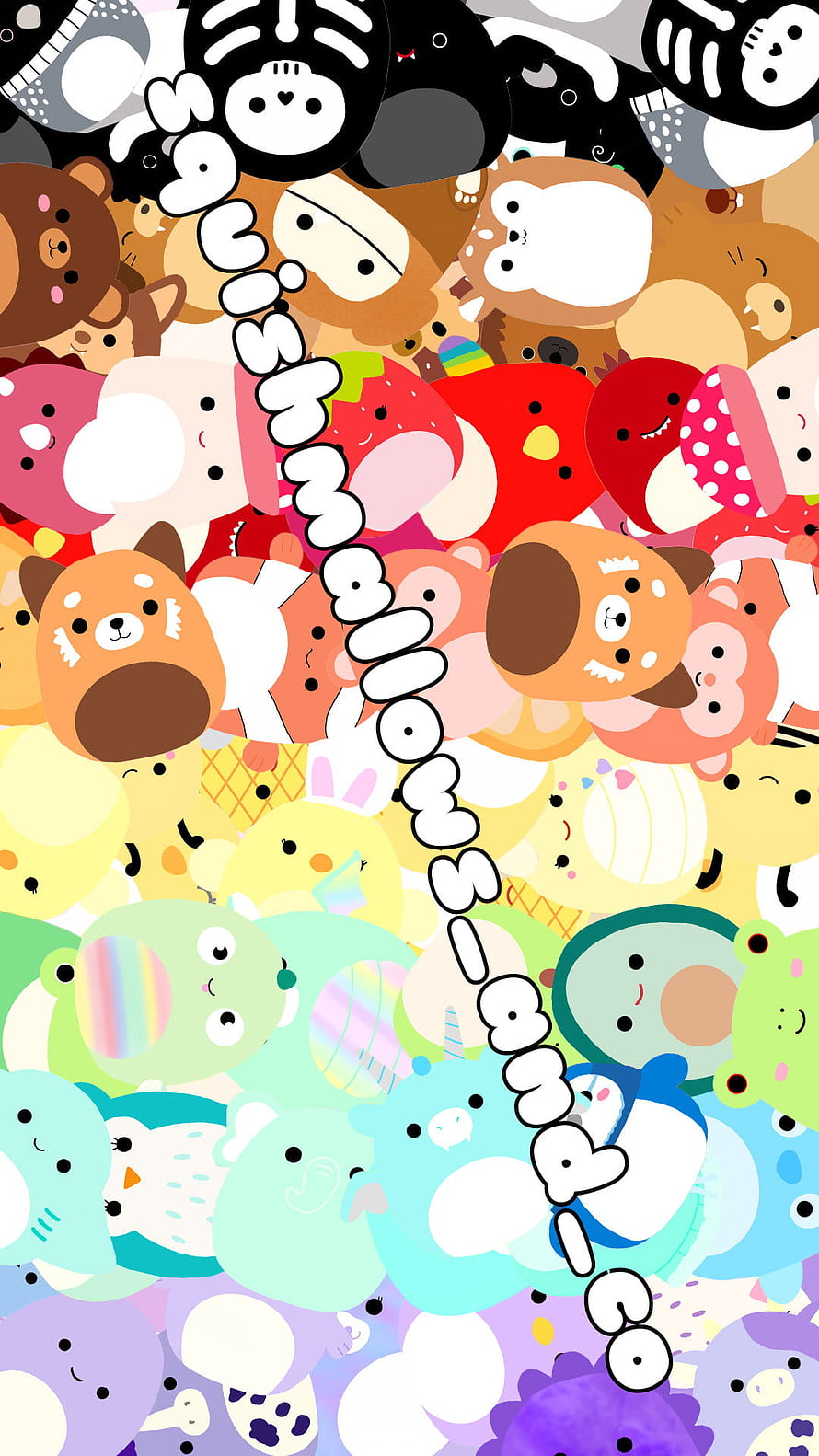 Colorful Squishmallows Crowd Illustration with Philadelphia Pride Flag Text Overlay HD phone wallpaper