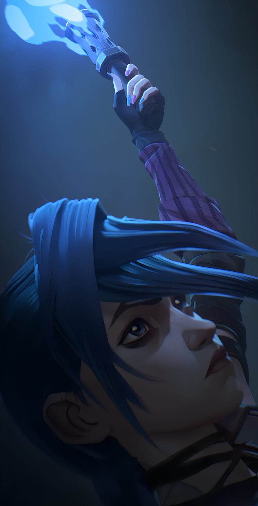 Jinx from Arcane Holding Glowing Blue Staff in Cinematic Digital Art HD phone wallpaper