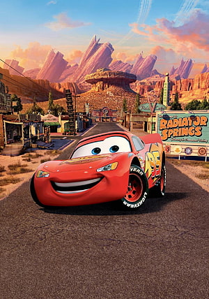 Lightning McQueen Driving Through Radiator Springs in the Cars Franchise HD phone wallpaper