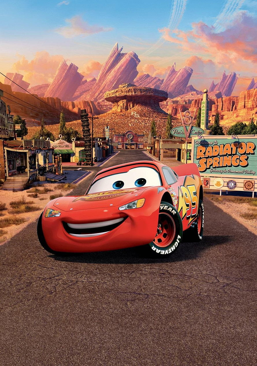 Lightning McQueen Driving Through Radiator Springs in the Cars Franchise HD phone wallpaper