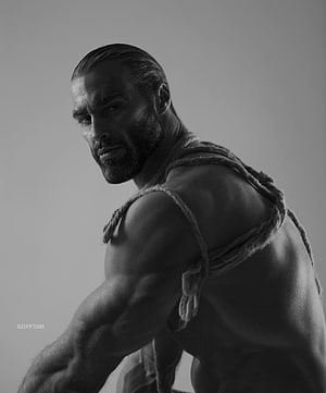 Monochrome Portrait of a Muscular Man with Rope Harness and Intense Gaze, result for gigachad, giga chad HD phone wallpaper