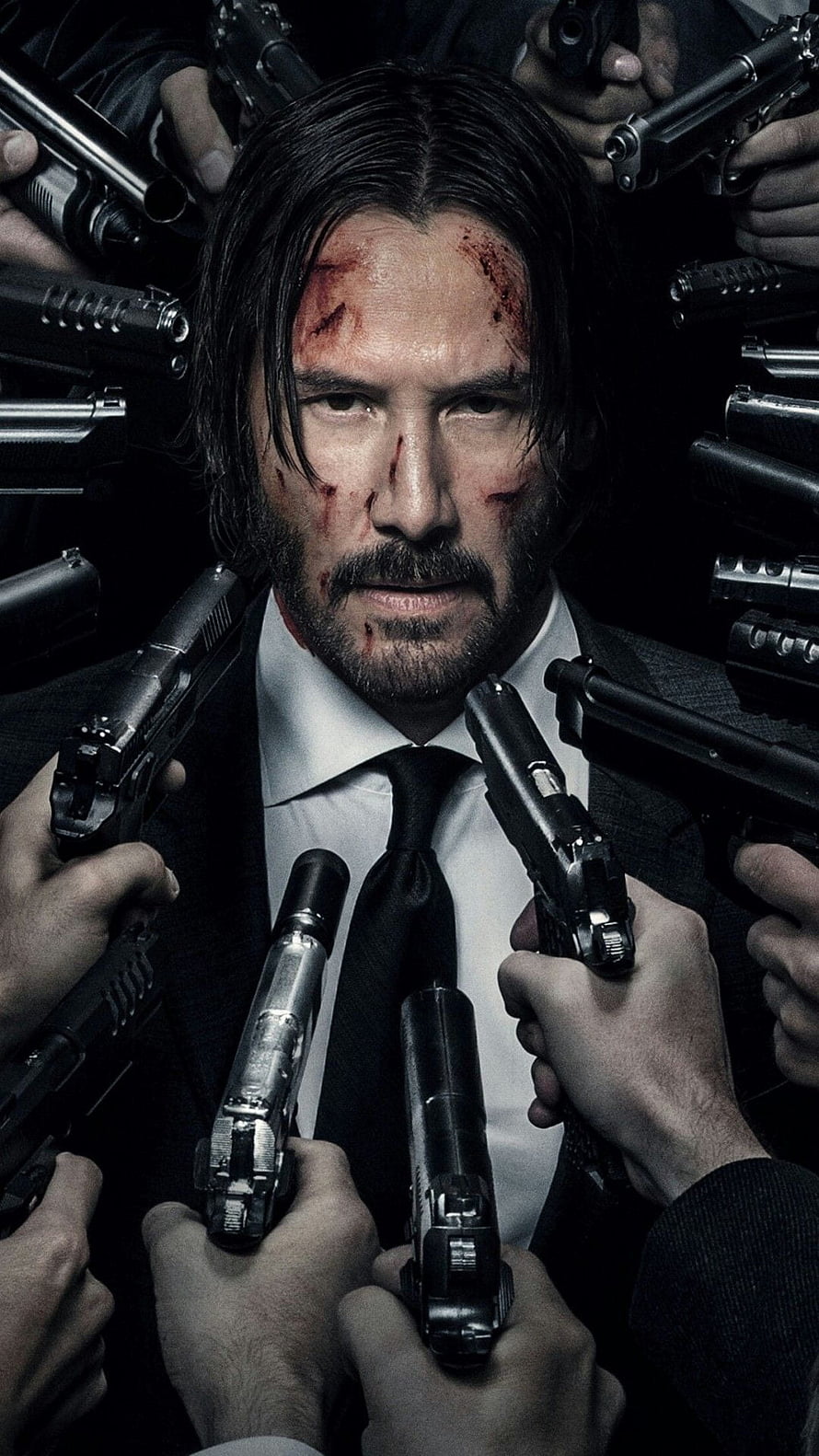 John Wick Surrounded by Guns in Dark Suit with Bloodied Face HD phone wallpaper