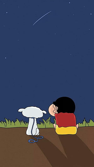Crayon Shin-chan and Shiro Watching a Shooting Star at Night HD phone wallpaper