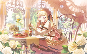 Tenma Saki from Project Sekai Enjoying an Elegant Afternoon Tea in a Sunlit Garden HD wallpaper