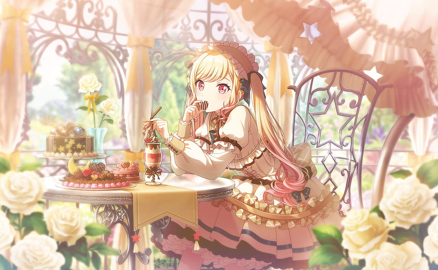 Tenma Saki from Project Sekai Enjoying an Elegant Afternoon Tea in a Sunlit Garden HD wallpaper