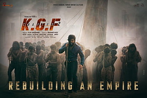 KGF Chapter 2 Rocky Bhai Walking With Rope Amidst Workers Rebuilding An Empire Movie Poster HD wallpaper