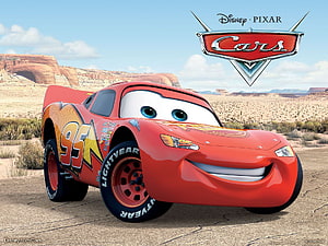 Lightning McQueen from Disney Pixar Cars in a Desert Landscape HD wallpaper