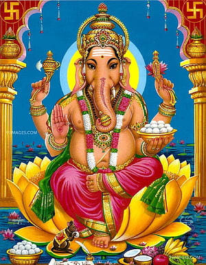 Lord Ganesha Sitting on Lotus with Modak and Mouse HD phone wallpaper
