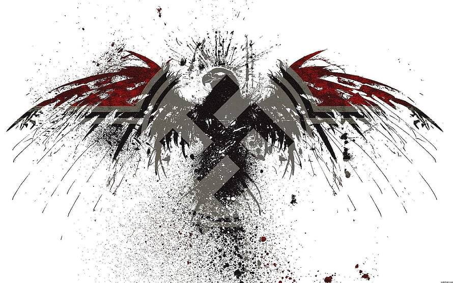 Stylized Grunge Eagle Emblem with Swastika Symbol and Red Wings HD wallpaper