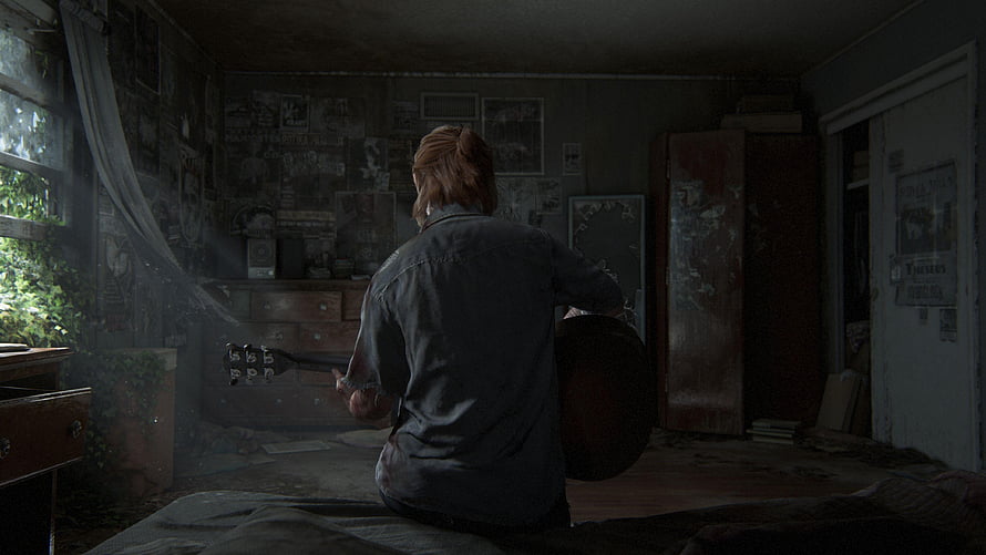 The Last of Us Part II Ellie Playing Guitar in Abandoned Room HD wallpaper