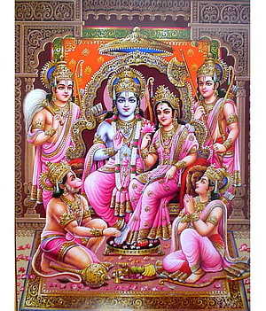 Ram Darbar Traditional Indian Painting with Sita and Hanuman HD phone wallpaper