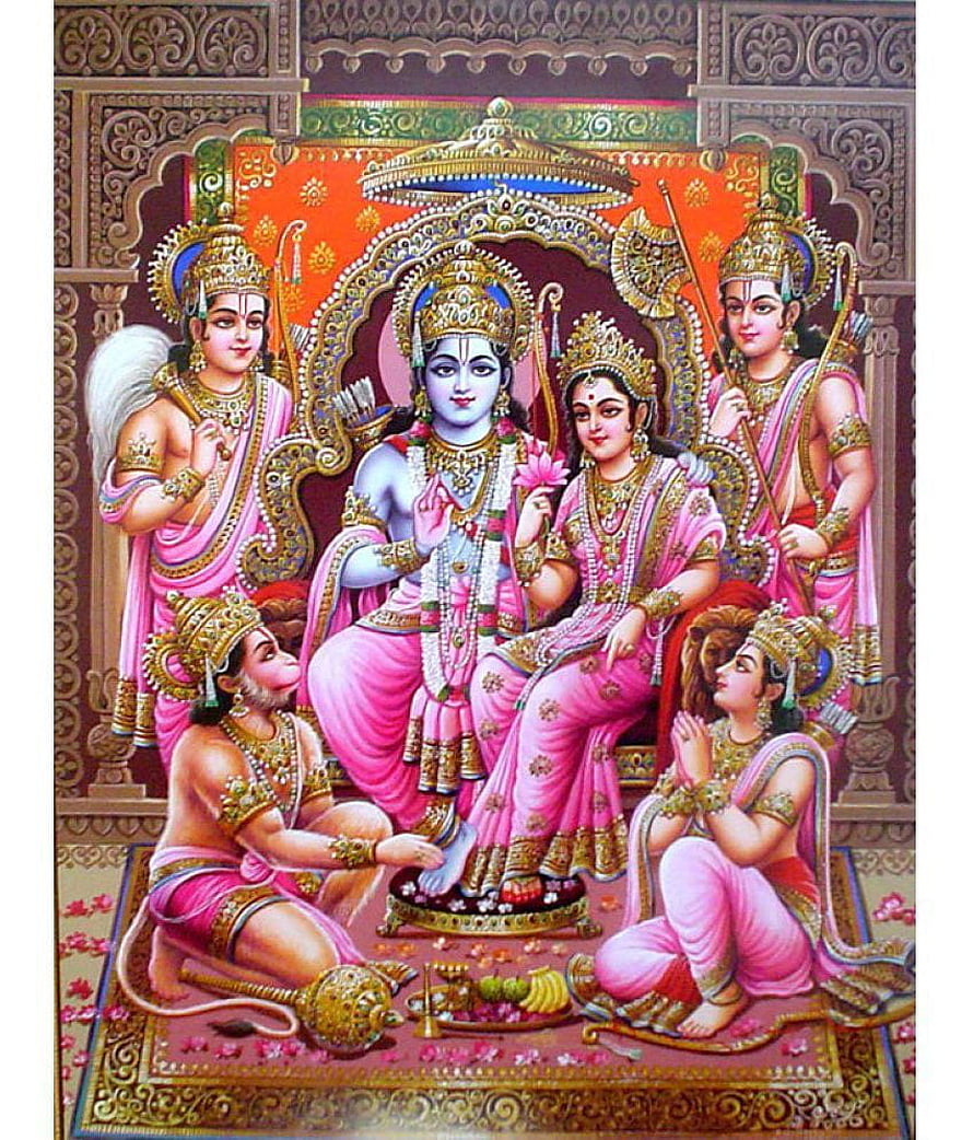 Ram Darbar Traditional Indian Painting with Sita and Hanuman HD phone wallpaper