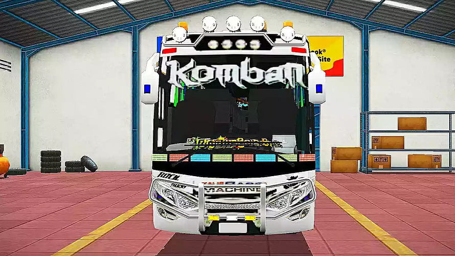 Customized Scania Truck With Kombat Decal In Garage Simulator HD wallpaper