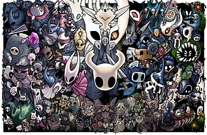 Hollow Knight Character Collection Featuring Hornet, The Radiance, and Knight HD wallpaper