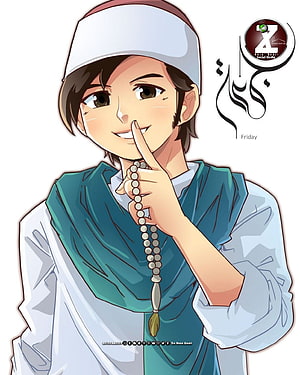 Anime Muslim Man Holding Prayer Beads With Shhh Gesture, Anime Islamic Boy Keren, anime muslim boy HD phone wallpaper