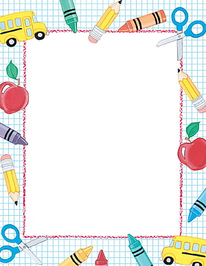 Colorful Back To School Stationery Border With Pencils Crayons Scissors And Apples On Graph Paper HD phone wallpaper
