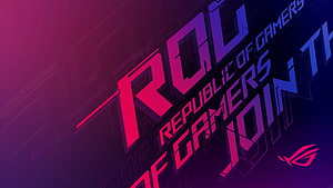 Republic of Gamers ROG Logo Wallpaper with Neon Pink and Purple Gradient Background HD wallpaper