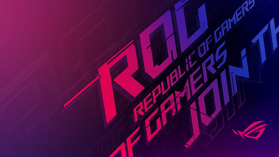 Republic of Gamers ROG Logo Wallpaper with Neon Pink and Purple Gradient Background HD wallpaper