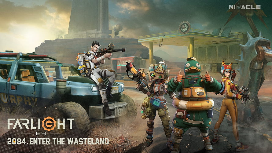Farlight 84 Wasteland Squad Artwork Featuring Characters, Vehicles, and Post-Apocalyptic Setting HD wallpaper