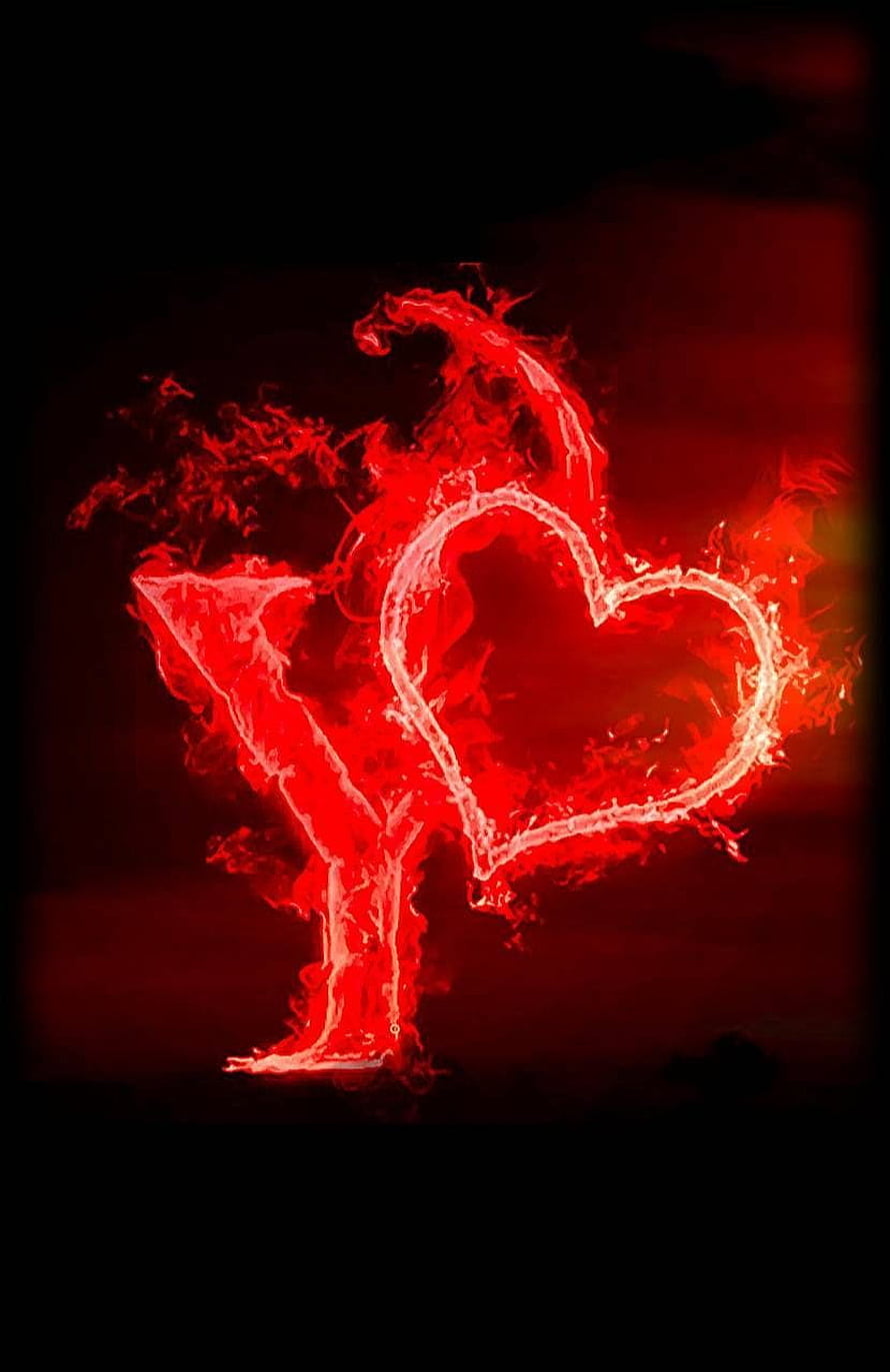 Glowing Red Flame Letter Y With Heart Shape on Black Background HD phone wallpaper