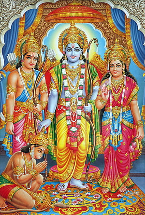 Lord Rama, Sita, Lakshmana, and Hanuman in traditional Indian mythology art, Lord Rama for Mobile &, #lord rama HD phone wallpaper