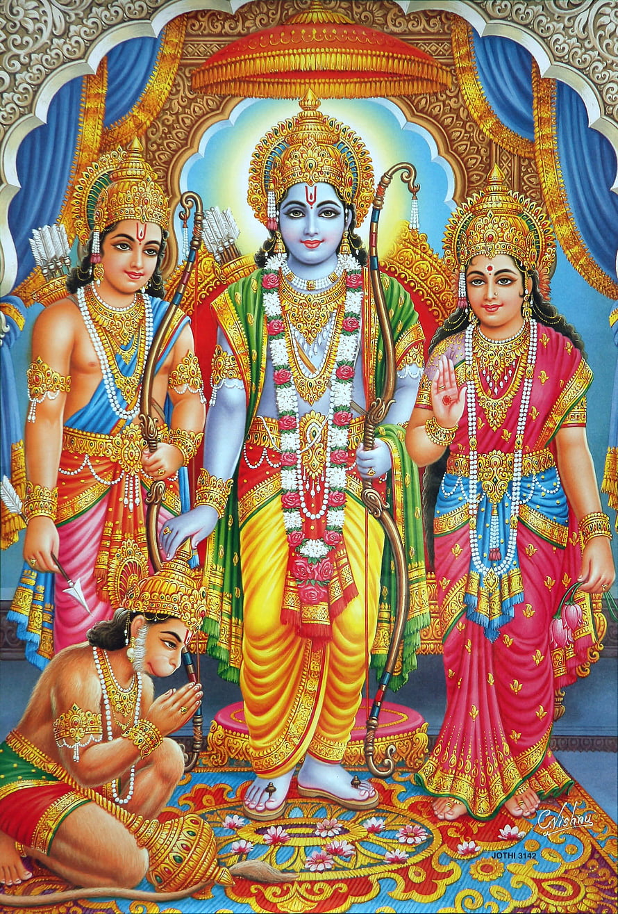 Lord Rama, Sita, Lakshmana, and Hanuman in traditional Indian mythology art, Lord Rama for Mobile &, #lord rama HD phone wallpaper