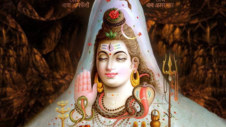 Lord Shiva with Trishul and Serpents in Traditional Indian Art Style HD wallpaper